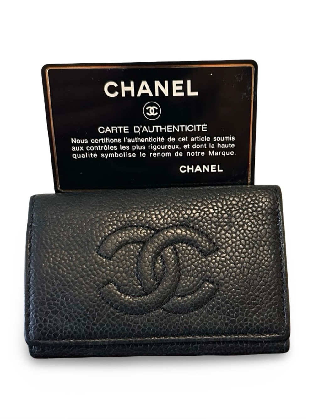 CHANEL Timeless CC Caviar 6 Key Holder Wallet Case Black COA